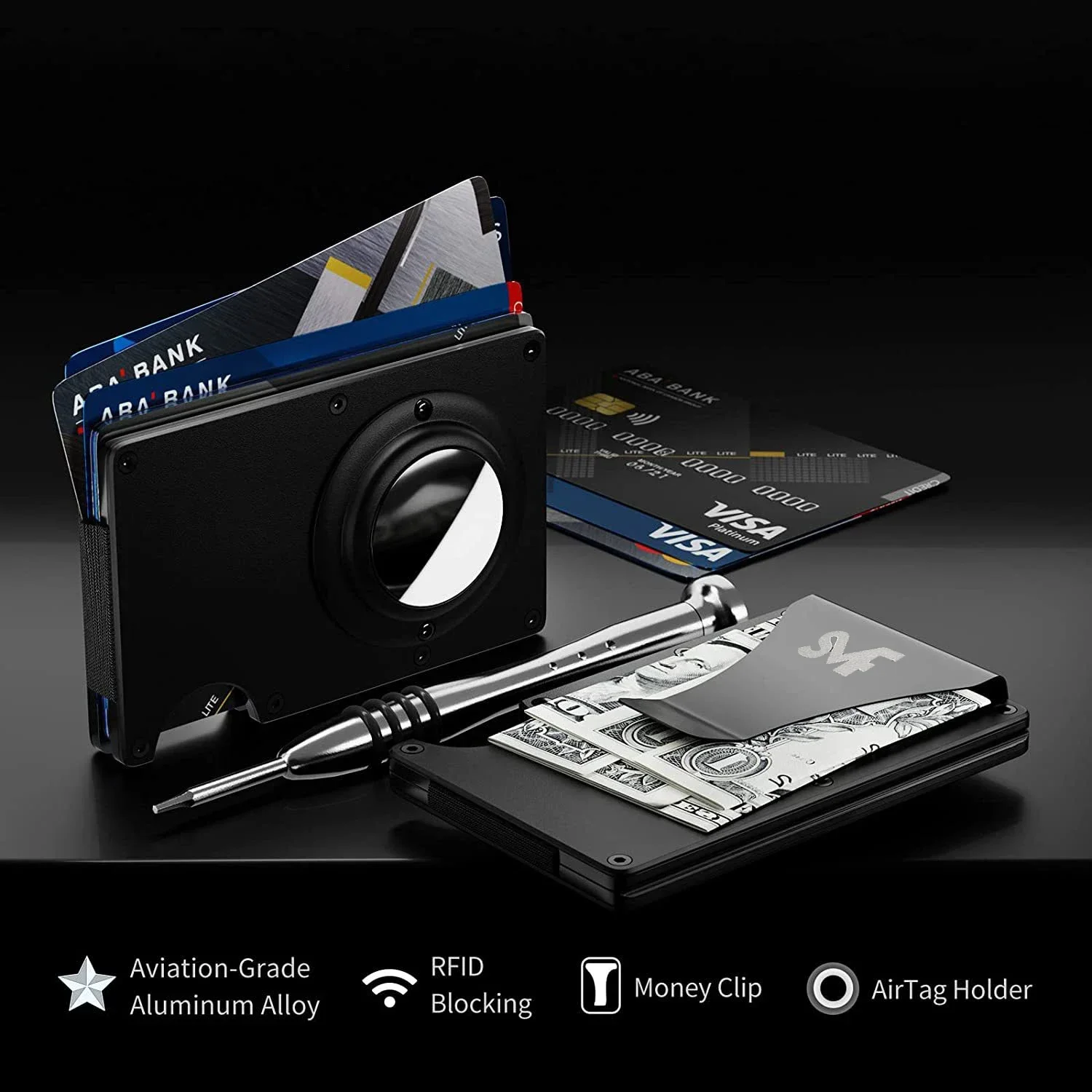 เคสอลูมิเนียม RFID แบบบางสําหรับที่ใส่บัตรเครดิต Apple Airtag กระเป๋าสตางค์ผู้ชายโลหะพร้อมที่ใส่นามบัตรและแท็กอากาศสายเงินสด