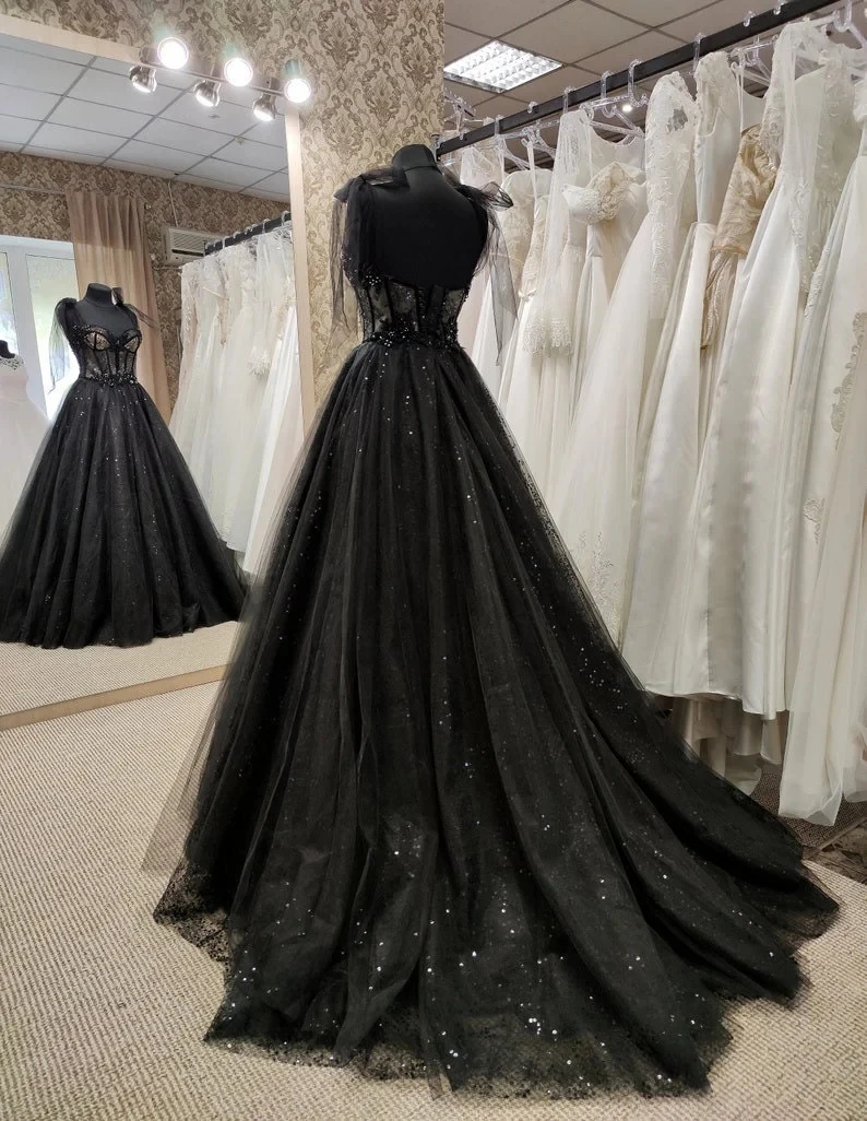 Prom Dresses Black Spaghetti Tull Floor-length Bow Sleeveless Formal Occasion Dresses Floor-length Zipper Up Cocktail Dresses