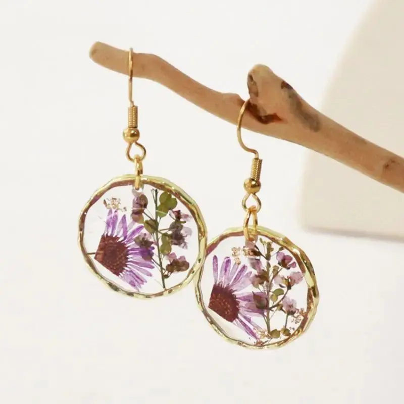 Unique Natural Pressed Flower Earrings Cute Mushroom Earring With Dried Flower Jewelry 2024 Epoxy Resin Flower Earring Wholesale