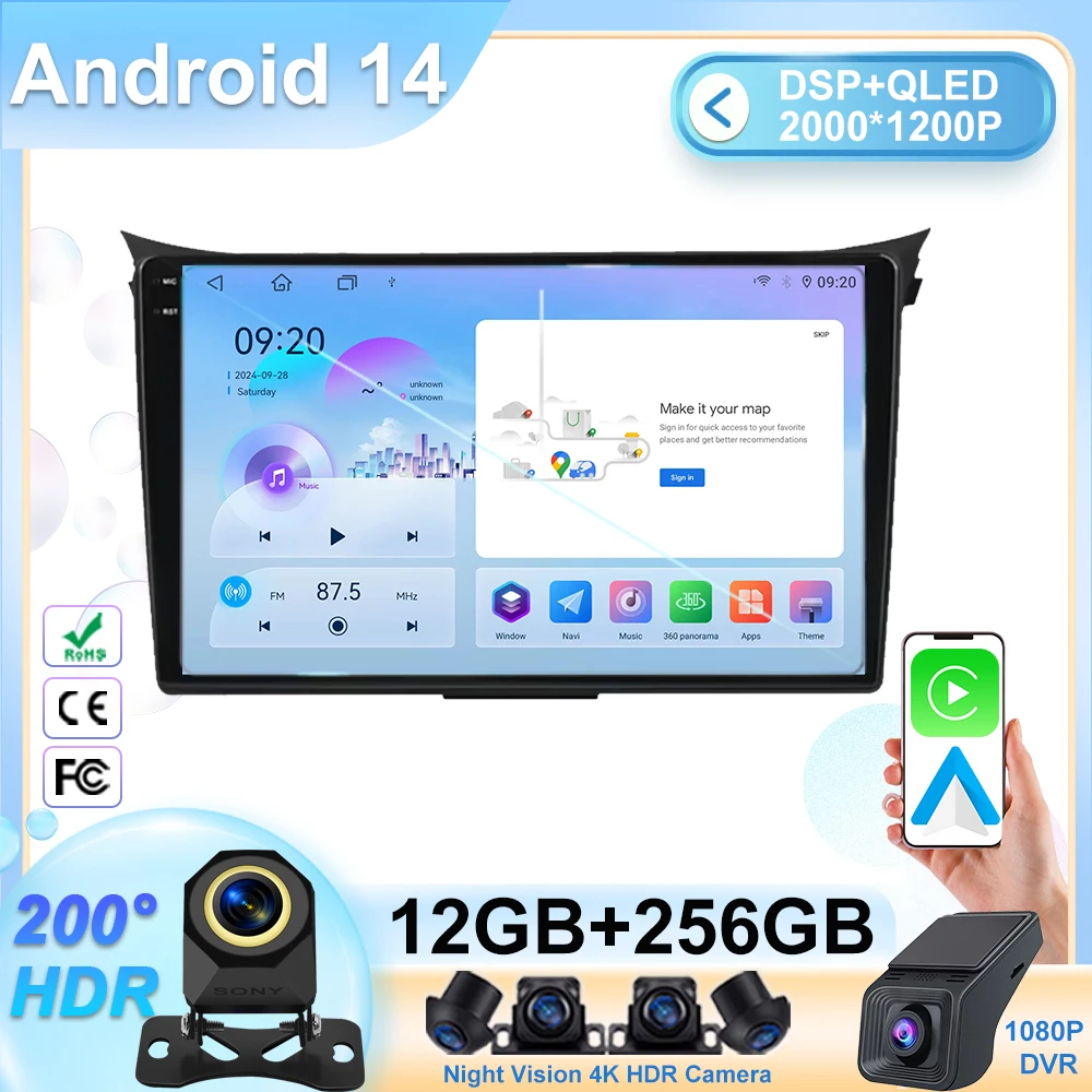 

Car Android 14 Radio For Hyundai I30 Elantra GT 2011 - 2015 2016 Auto Stereo Multimedia Player GPS Navigation Carplay 2DIN DVD