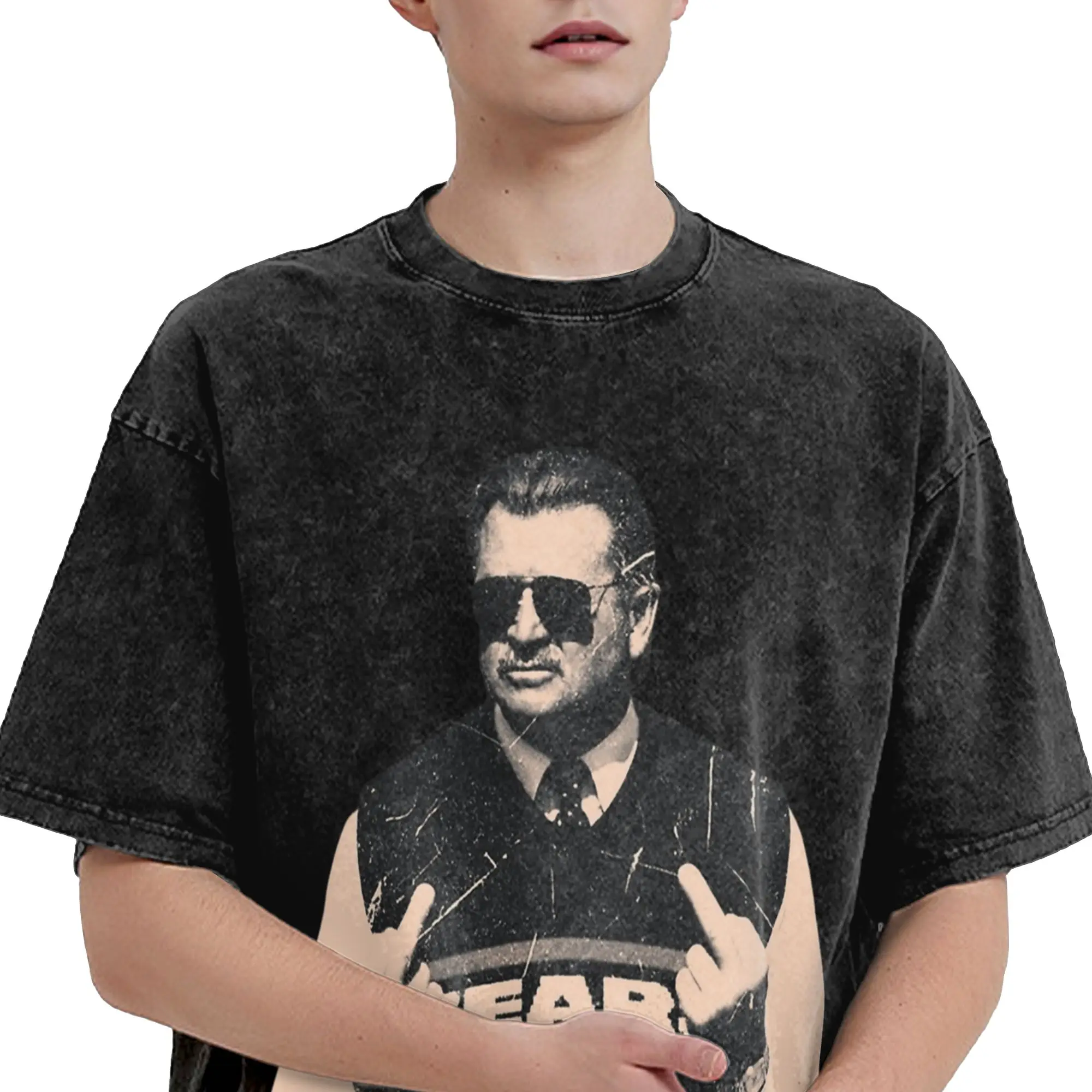 Harajuku Washed Shirt RIP Mike Ditka  Outfit Vintage T-Shirts High Street  Streetwear Short Sleeve Printed Tees