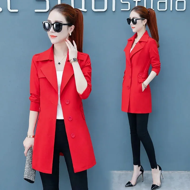 Lined/High Quality Trench Coat Women's Spring Oversized Long Coat For Versatile Autumn solid color Double Layer Windproof Coat