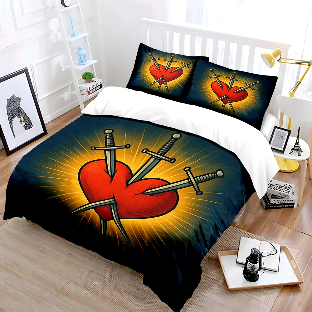 Heart pierced by three swords Print Soft Comfortable Duvet Cover Bedding Set Included 1*Duvet Cover  2*Pillowcases Luxury gifts