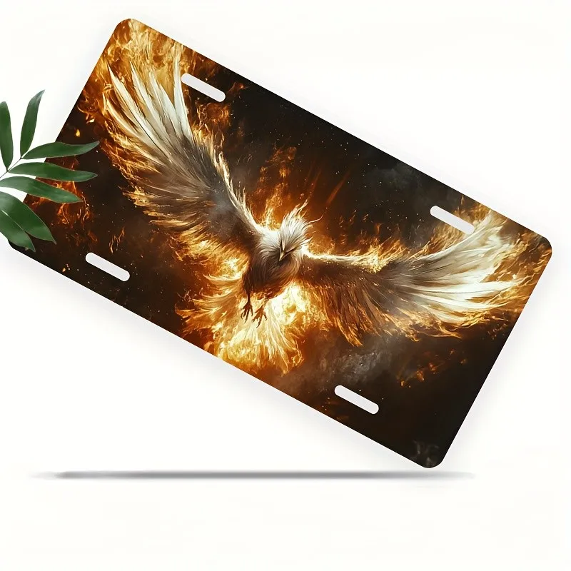 Flaming Phoenix Rising License Plate Aluminum Decorative Cover for Cars Trucks SUVs