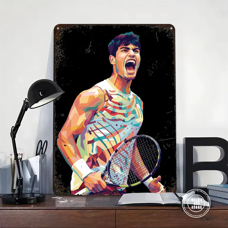 Tennis Player Carlos Alcaraz Pop Art Metal Poster Customized Wall Art Retro Vintage Metal Signs for Man Cave House Desk Decor