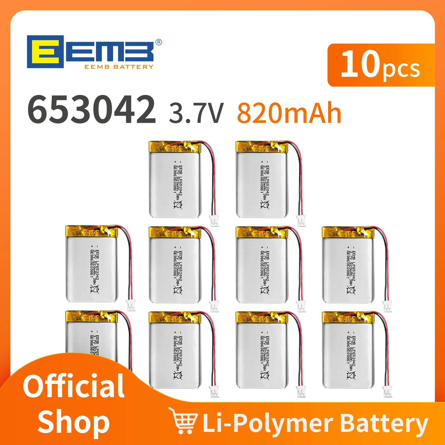 10pcs EEMB Lithium Polymer Battery 3.7V  653042 Rechargeable Battery Lithium-ion Polymer Battery Lipo Cell for Doorbell