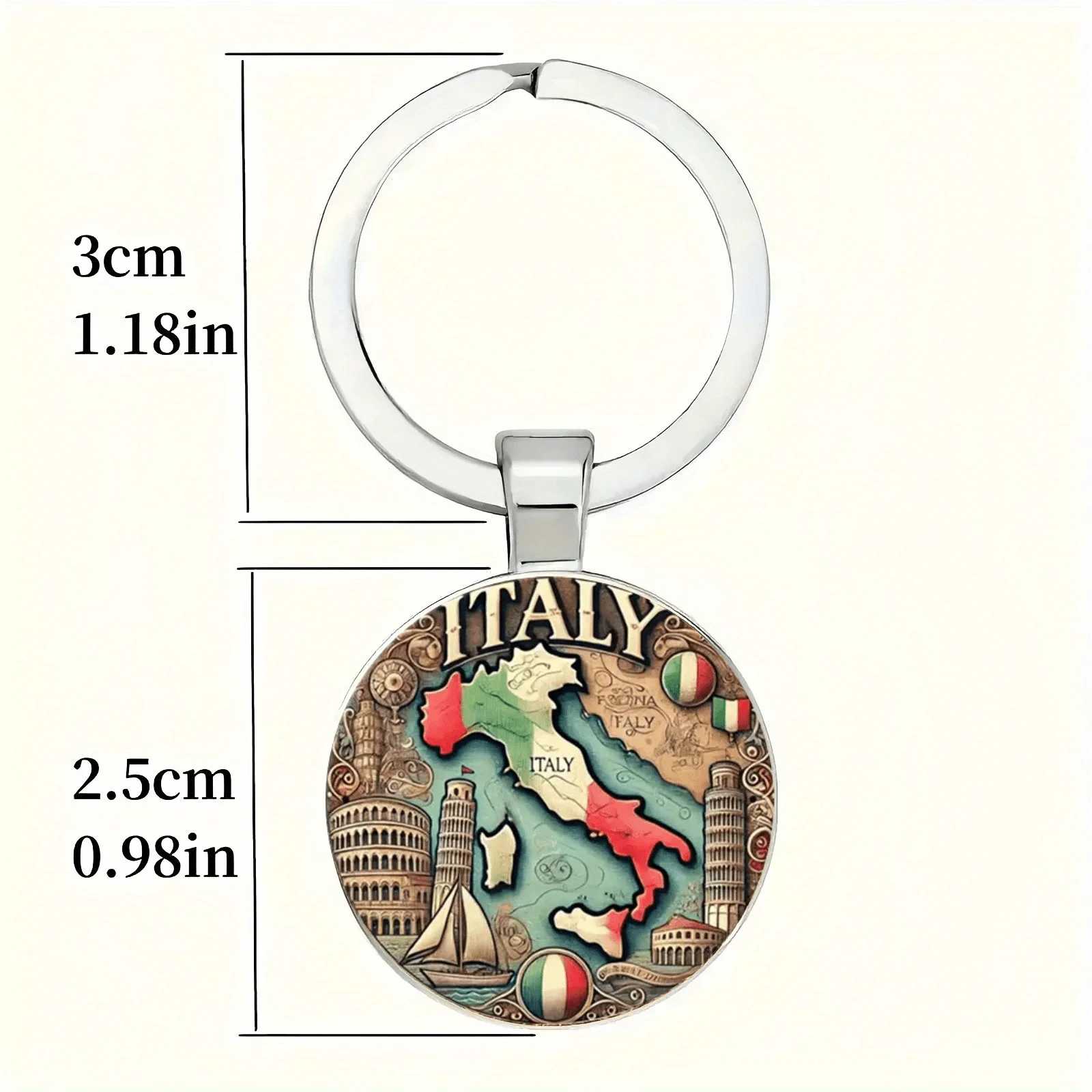 2D Flat Italy Map Metal Keychain, Durable Iron Zinc Alloy Colorful Design, Italian Culture Scenic Gift for Birthday Christmas