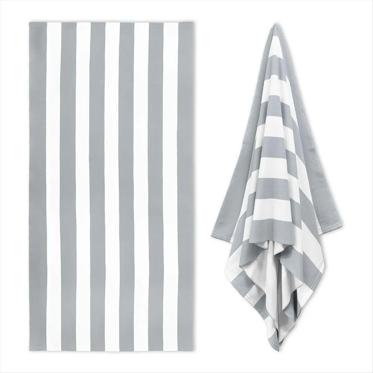 BAAU Large Oversized Beach Towel - 35 X 70 Inch Plush Microfiber Pool Towel, Striped Quick Dry Swim Towel Grey