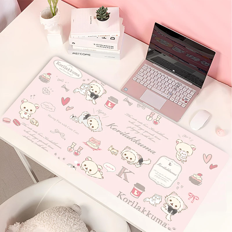 Pink Rilakkuma Mous Pad Kawaii XXL Mousepad Purple 80x30 Office Accessories Deskpad Cute Table Carpet Custom Desk Protection Mat view 2