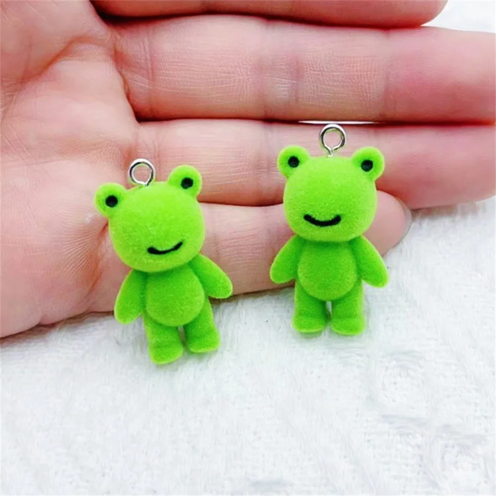 4pcs Cute 3D Flocking Frog Charms Pendant Little Frog Resin Pendant For DIY Car Keyring Earphone Backpack Making Accessories