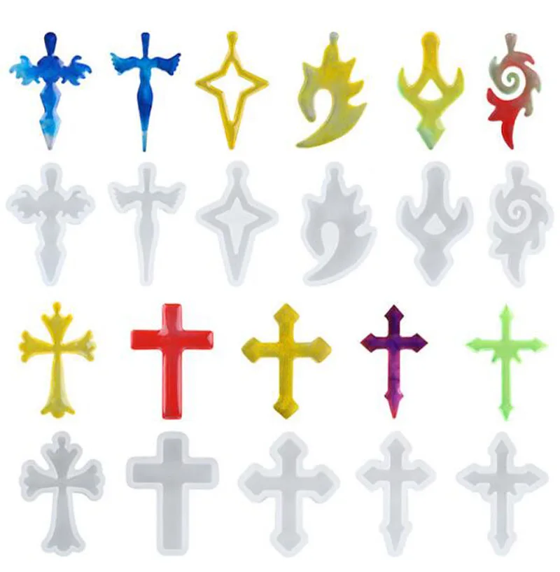 10 style for choose Crystal Epoxy Cross Pendant resin Silicone Mould DIY Handmade Variety of Cross Star Model Jewelry Decoration