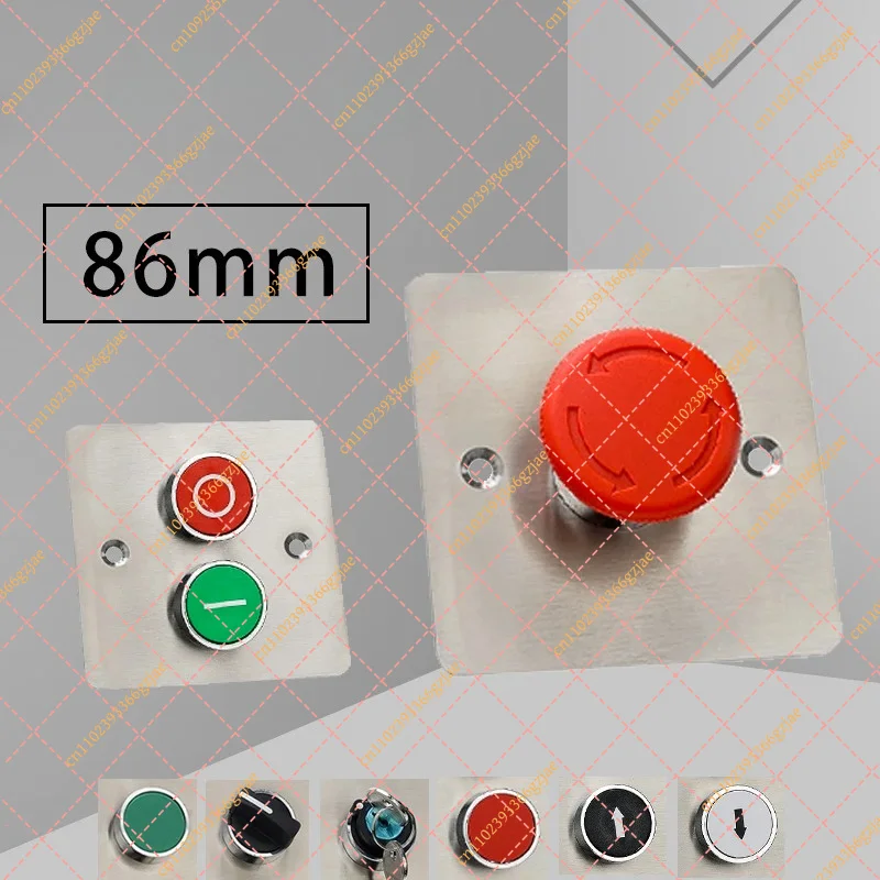 Stainless Steel 86x86mm Concealed Rotary Push Button Switch for Elevator, Emergency Stop Start Control Replacement Part