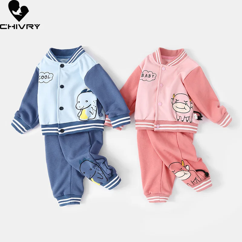 Herbst Baby Kleidung Set Jungen Mädchen Nette Cartoon Dinosaurier Baseball Jacken mit Hosen Sport Anzug Trainingsanzug Säuglings Kinder Sportswear