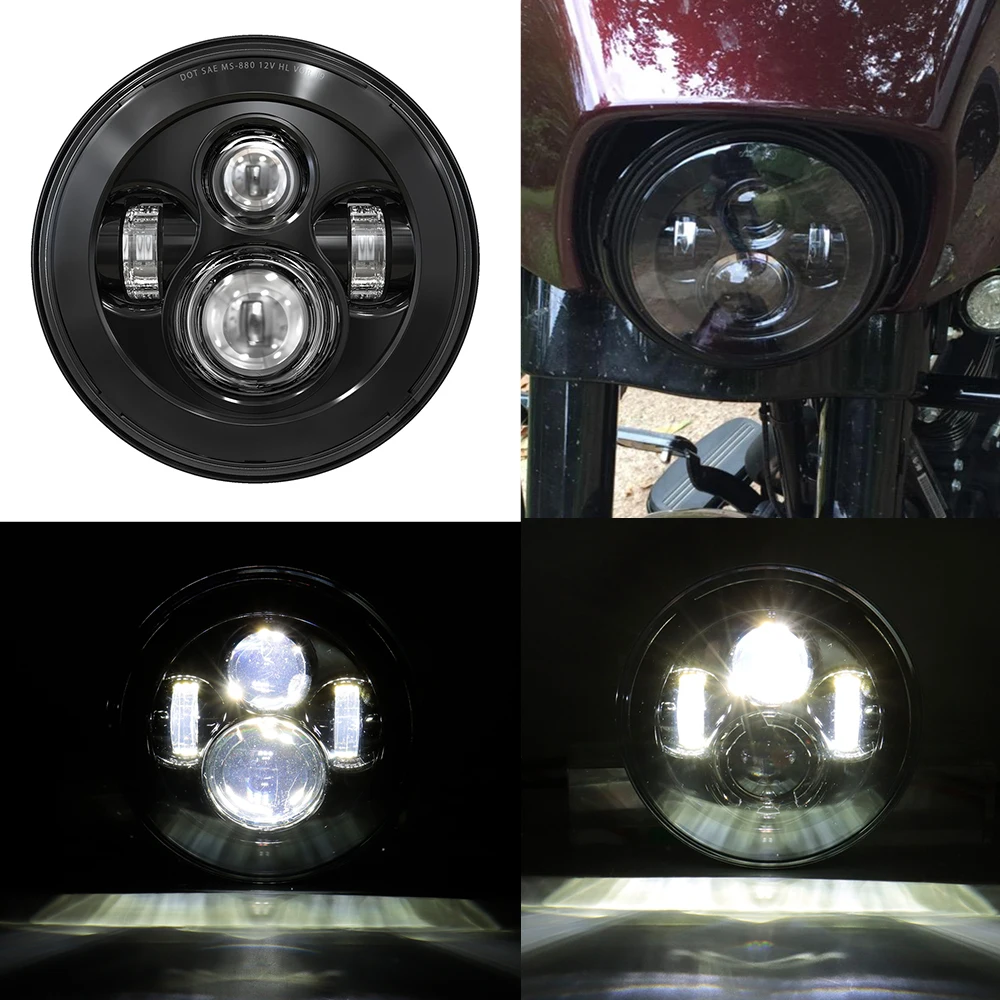 Pack De Faro LED 7'' + Luces Halo Cromadas De 4.5'' Para Yamaha V-Star 950/1100 Y Harley Touring