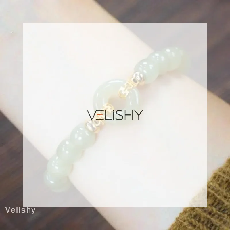 Vintage Agate Talismans Luxury Jewelry Green Natural Jade Ring Bracelet Charm Fashion Gifts For Women 1Pcs