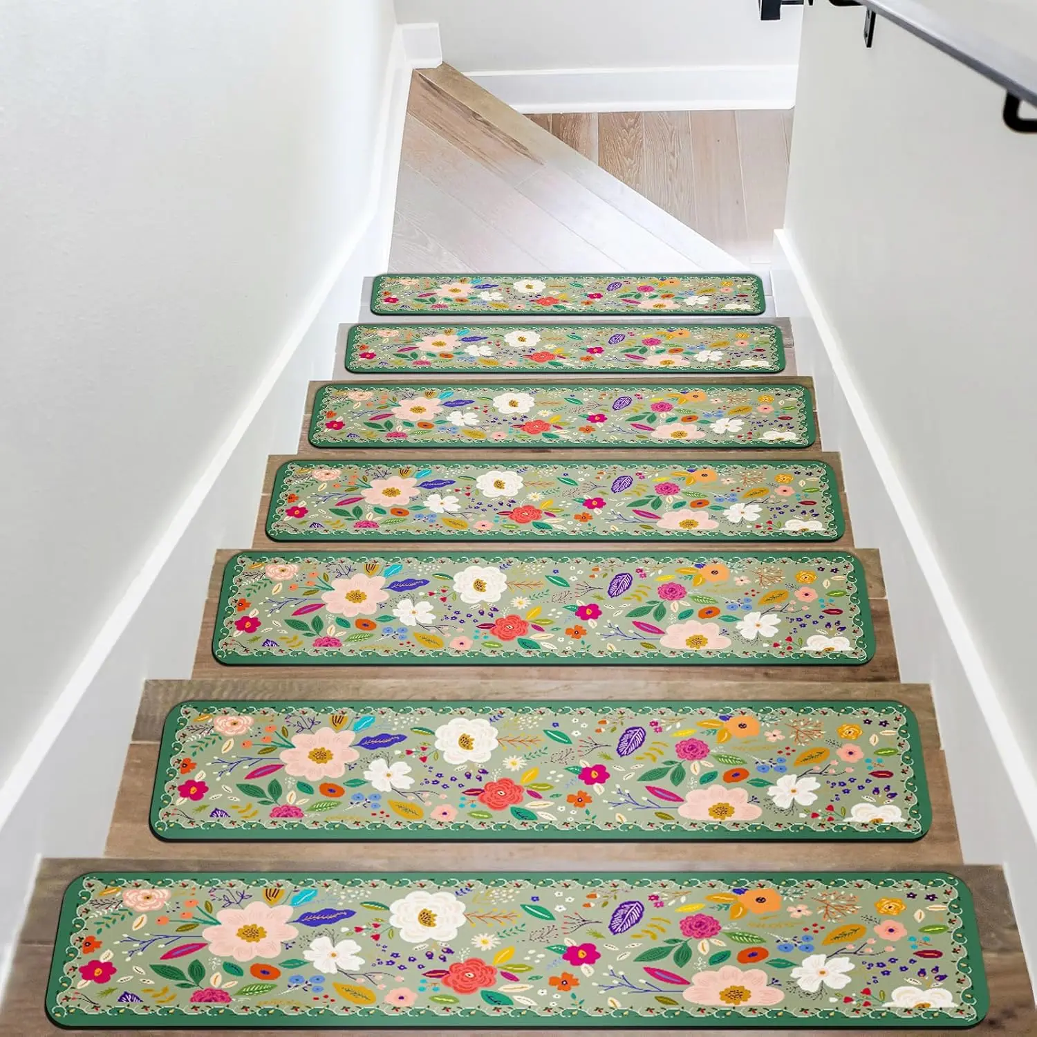 VIKAMA Modern Flower Anti-Slip Staircase Treads Wooden Steps Indoor Staircase Runner Pet Elderly Safety Pad Home Decoration