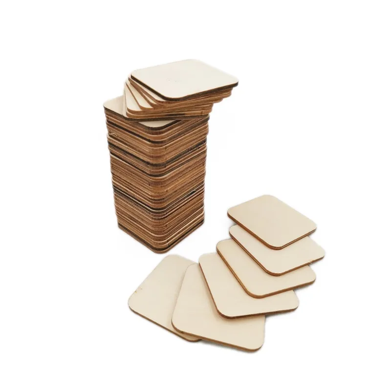 25pcs 40mm Blank Natural Wood Square Wooden Cutouts Board for DIY Crafts Painting, Coasters, Decoration