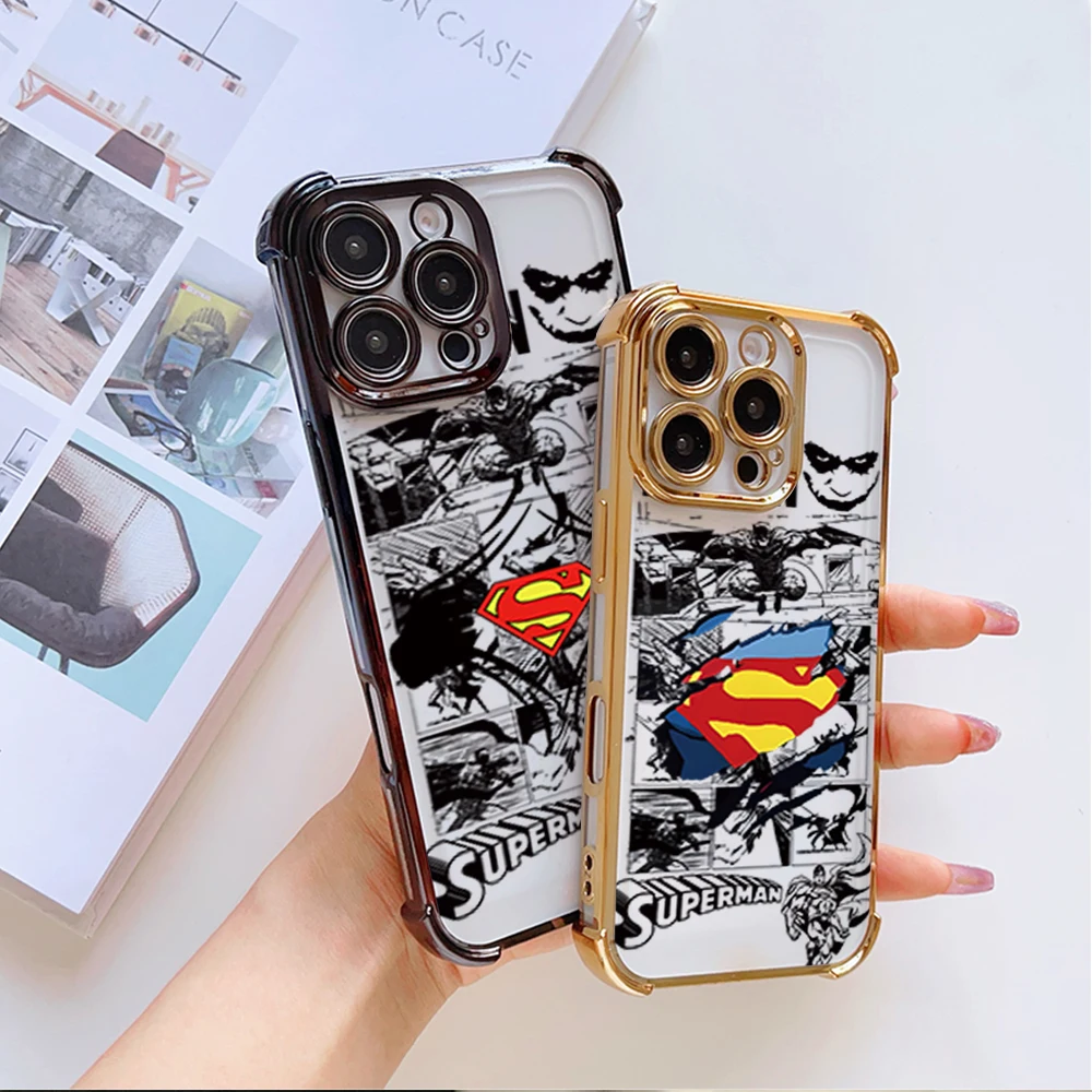 MINISO S-Superman Cool Phone Case For Samsung S23 S24 S25 A54 A55 ULTRA PLUS FE Electroplate Four Corner Anti-drop Color Cover