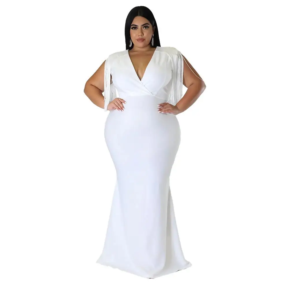 N7628 섹시한 긴 소매 브이넥 프린지 대형 사이즈 여성 드레스 우아한 하이 웨이스트 롱 스커트 단품 겨울 205