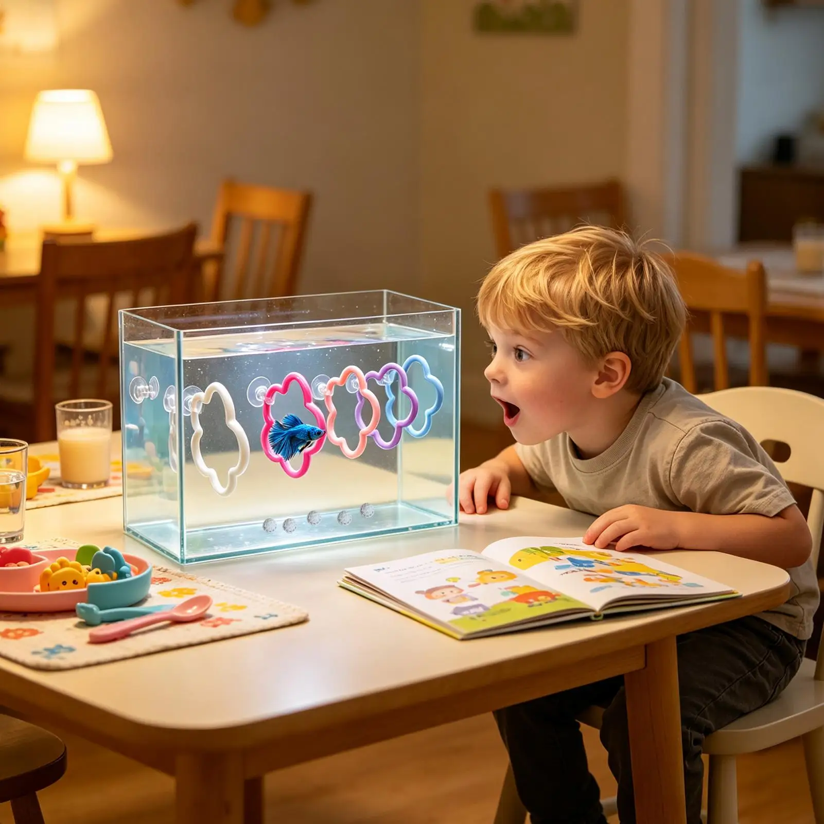 Toys For Betta Fish 5 Pieces Flower-Shaped Colorful Suction Cup Betta Exercise Ring For Landscaping Decorating Playing Exploring
