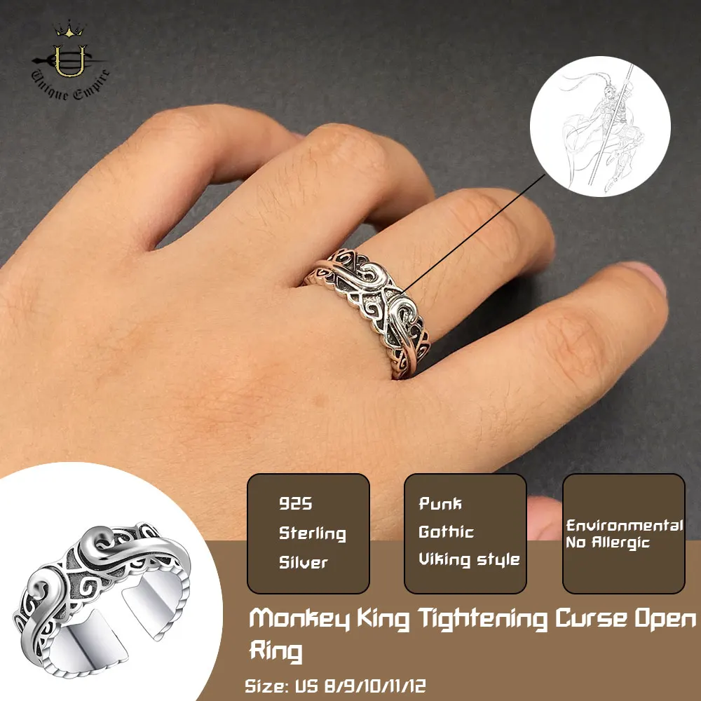 Unisex Retro Monkey King Ring Adjustable Tightening Curse Ring Wukong Gothic Punk Rock Jewelry