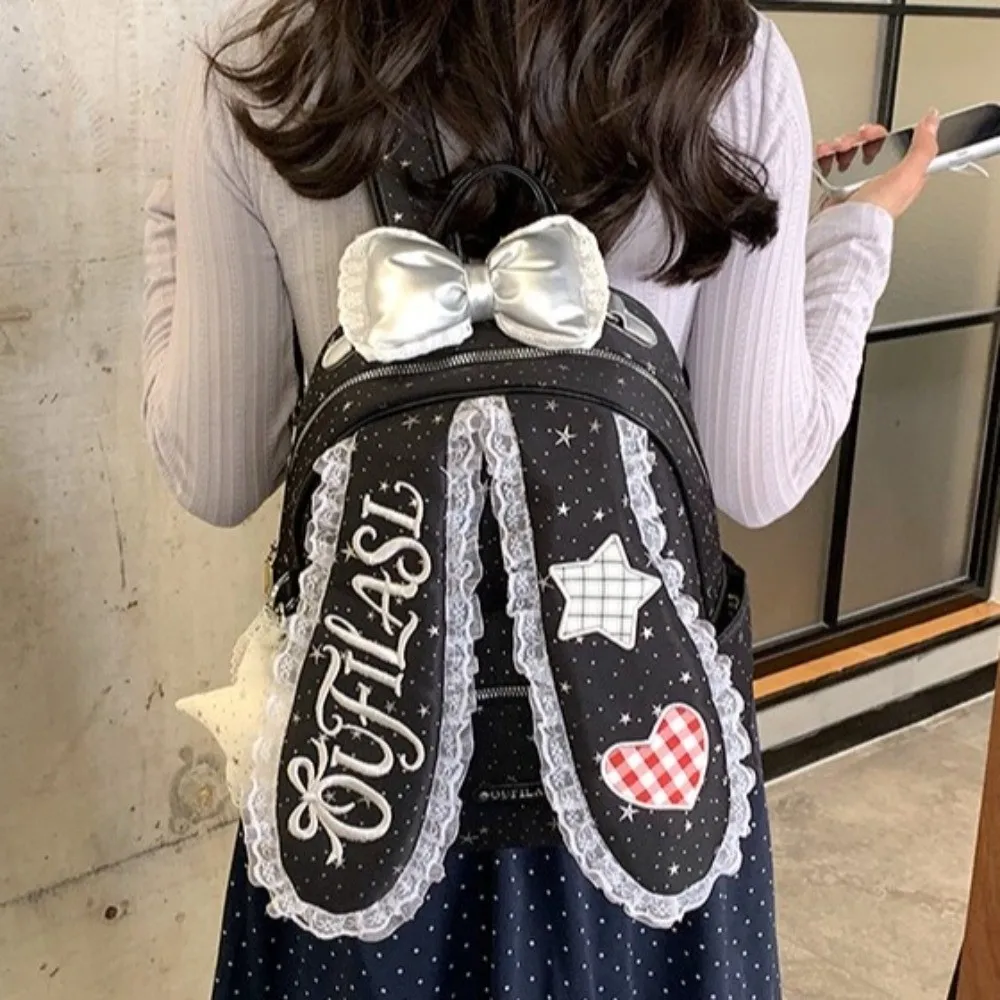 Gift Korean Polka Dot Backpack Bow Lace Edge Lace Trim Backpack Lightweight Bow Backpack Student Use