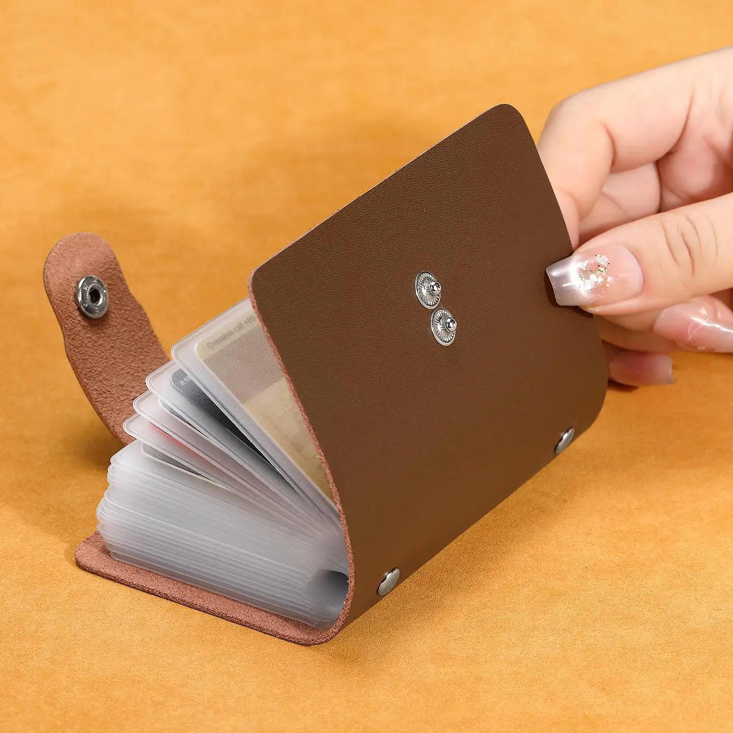 Large Capacity Leather Wallet Card Holder Multi-Slot Magnetic Resistance Document Case Storage Organizer for Men And Women