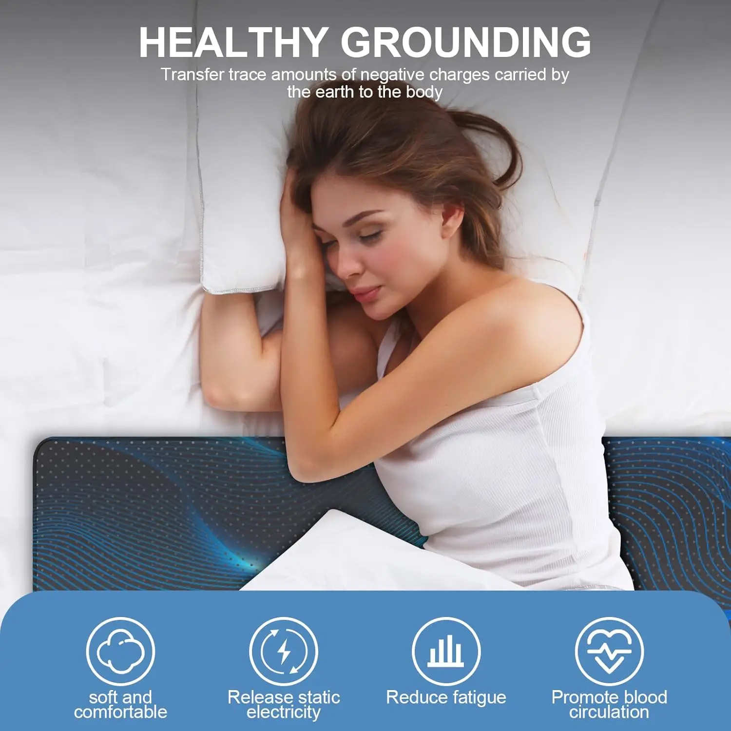 

Grounding Mat For Bed, Earthing Mat Grounding Pad For Sleeping, Reduced Anxiety, Pain, Inflammation, Headache Relief, Balance,