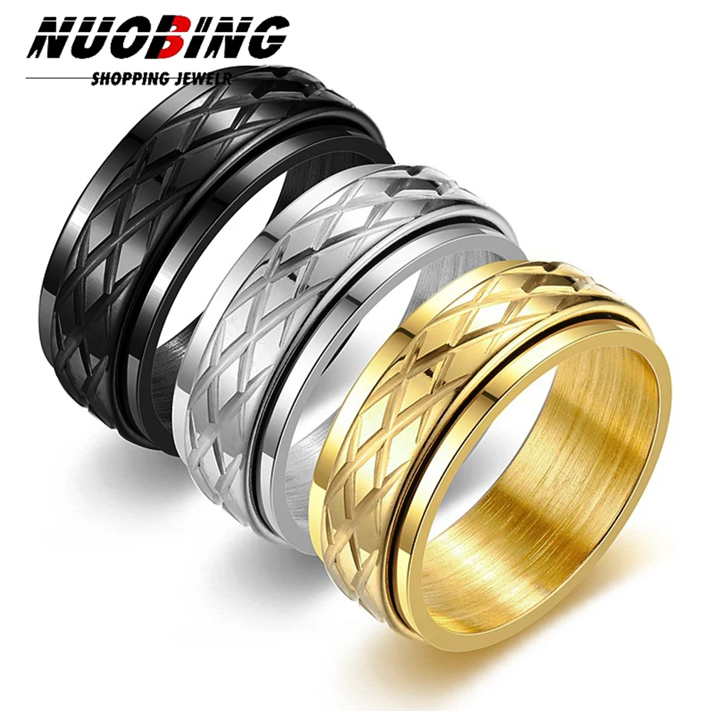 

8mm Fashion Men’s Stainless Steel Ring Groove Multi-Faceted Rotatable Ring for Men Women Engagement Anniversary Gifts