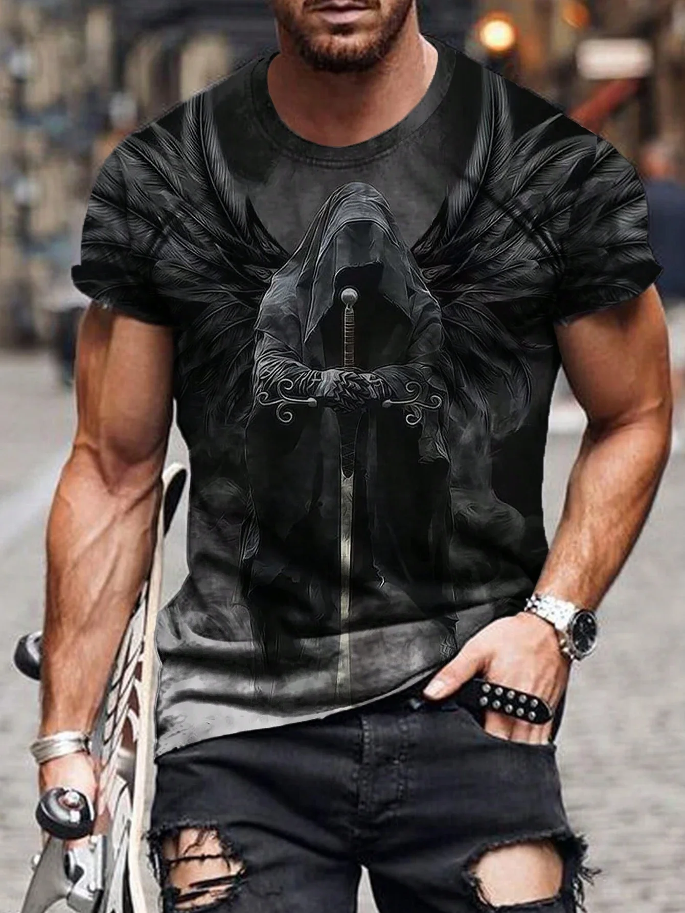 

Fashion 3D Demon Angel Print T Shirt For Men Casual O-neck Short Sleeve Summer Loose Tops Hip Hop Trend Harajuku Vintage Clothes