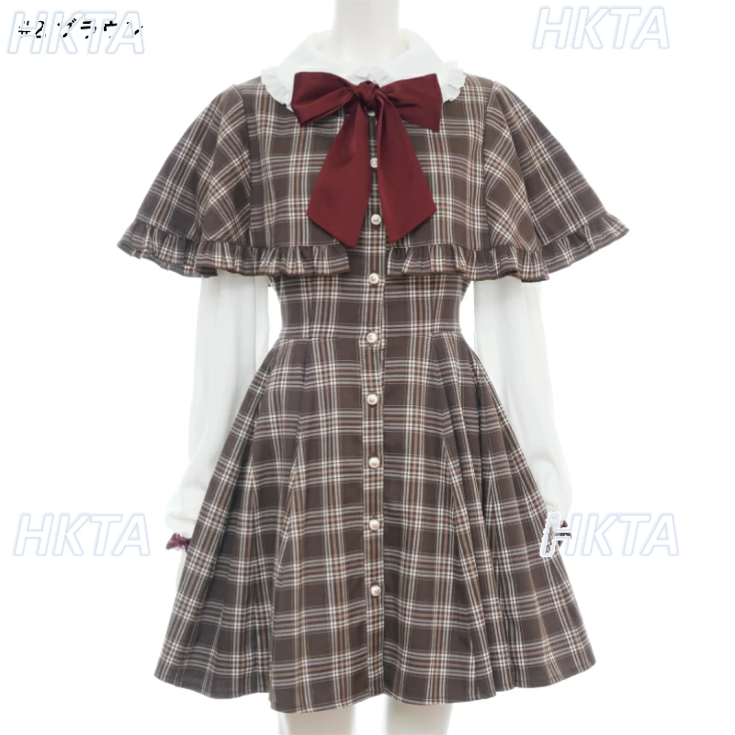 

Japanese Sweet Butterfly Bow Tie Color Matching Open Cape Long Sleeve Plaid Dress Women Autumn Lolita Black White Short Dresses