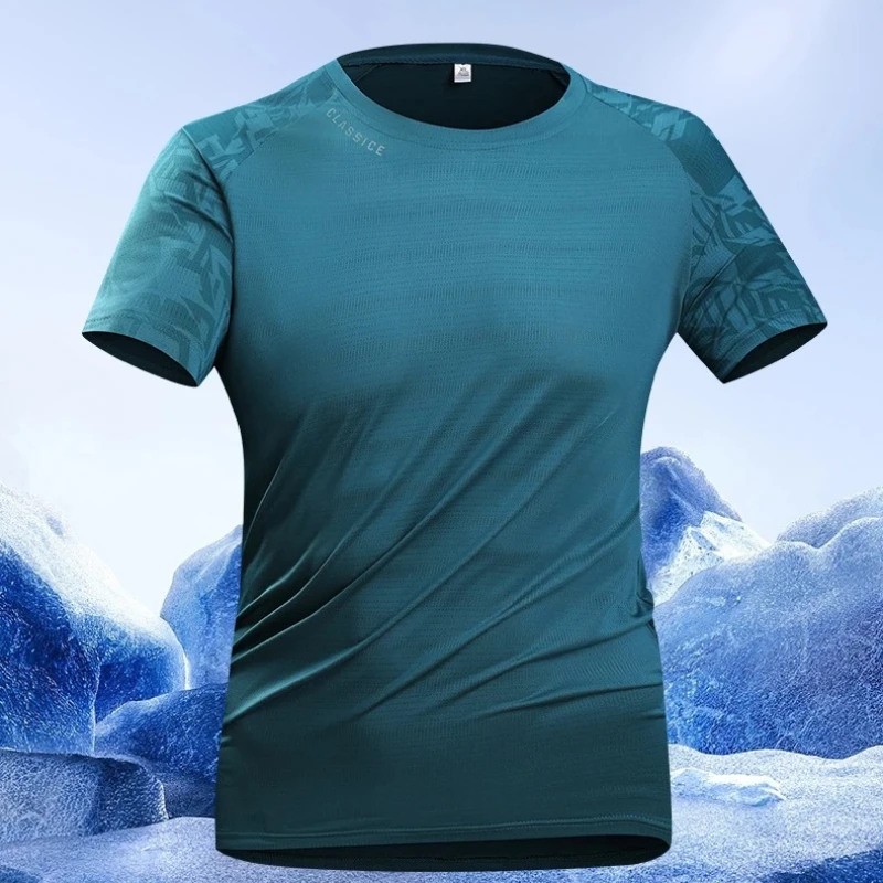 Fitness Schnelltrocknende Lauf-T-Shirts für Herren, Sommer Kurzarm Sport-T-Shirt, Kompressionsshirt mit Rundhalsausschnitt, Gym-T-Shirts, Workout-Tops für Männer