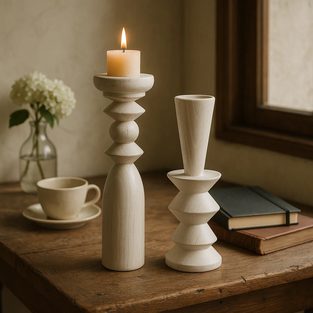 

Matte Black Wooden Candle Holder Rustic Farmhouse Table Decor for Dining Room Vintage Minimalist Candlelight Dinner Centerpiece