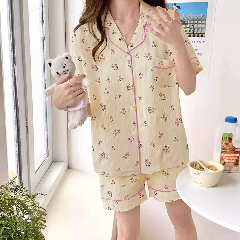 Summer New Ladies Cloud Cotton Pajamas Homewear Set Sweet Floral Short-Sleeved Shorts Pajamas Girls Homewear Set Student Homewea