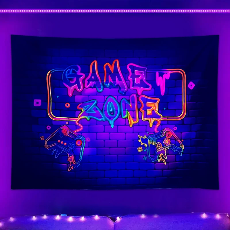 1pc Game room UV reactive tapestry, used for decorating game rooms and dormitory walls with fluorescent tapestries