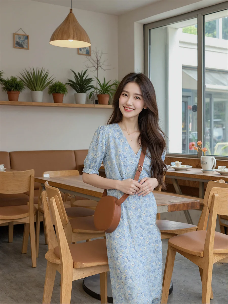 Abiti a maniche corte con sbuffo drappeggiato floreale Abbigliamento da donna Autunno a costine aderente Laurea Cut-Out Preppy Strass Crossover Ragazze