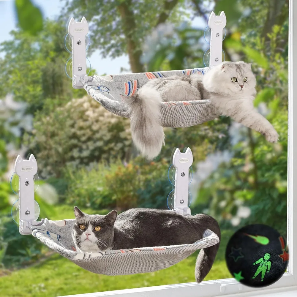 

Glow in The Dark Foldable Cat Window Perch Hammock Sunken Design Removable Soft Cover Breathable Cordless Window Bed for
