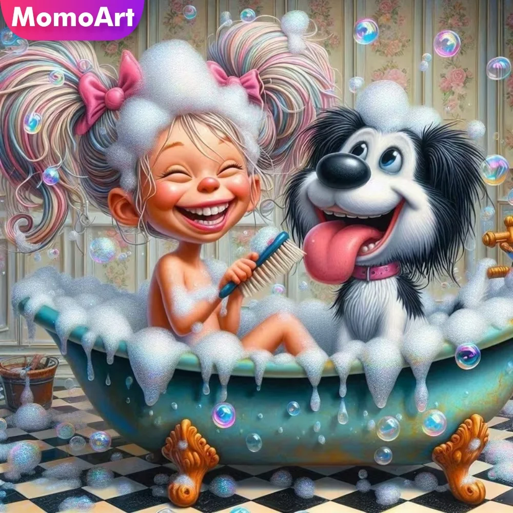 Momoart Diamantmalerei Mädchenporträt Cartoon DIY Bild Strass Diamant-Mosaik Hund Sets Heim Schlafzimmer Wandkunst