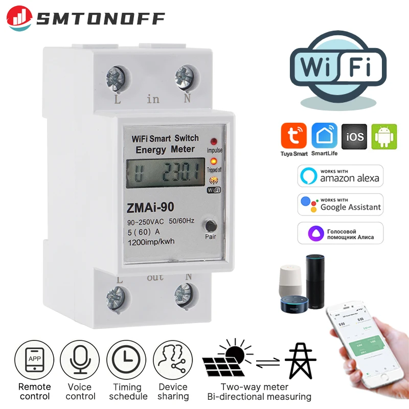 Tuya Medidor de Energia Bidirecional Inteligente Fotovoltaica Solar na Rede Medidor Bidirecional Protetor Multifuncional Monitor de Energia 110v 240v Wi-fi