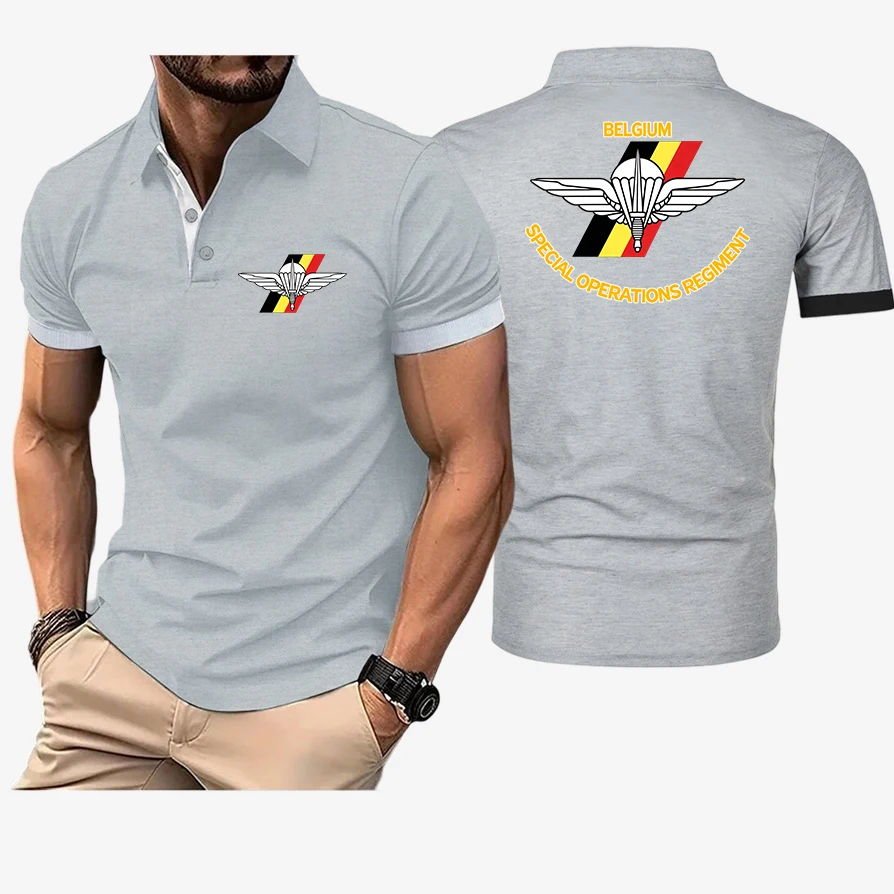 2026 Men's Belgium Special Forces Special Operations Regiment Logo Print Lightweight Simple Top Lapel Collar Fashion Polo Shirt