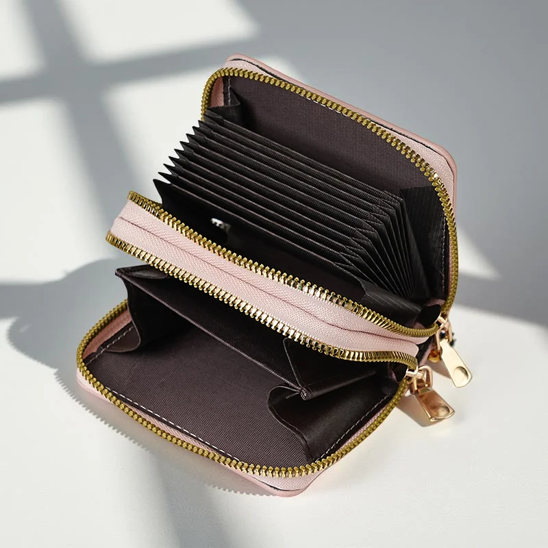 Stitch Design PU Leather Wallet – Double Zipper Short Coin Purse with Card Slots, Cute Cartoon Style, 4 Colors Available