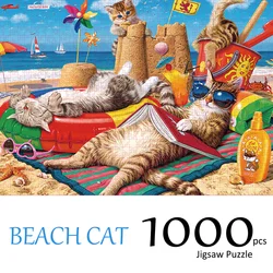 1000 Pieces BEACH CAT Jigsaw Puzzles for Adults Home Decor Games Family Fun Floor Puzzles Educational Toys for Kids