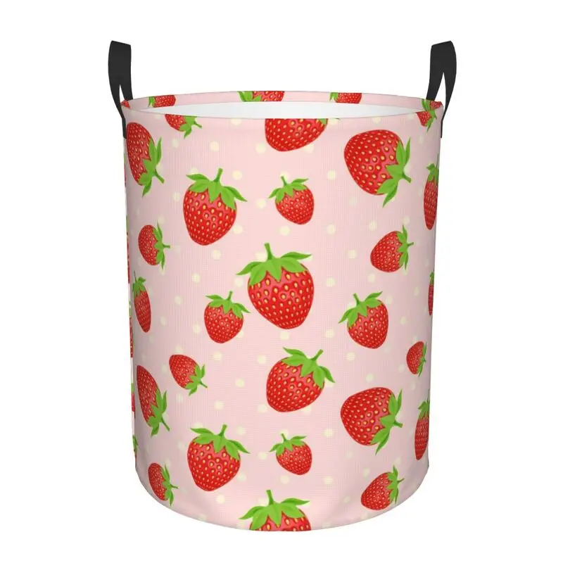 Cute Strawberry Flowers Round Laundry Hamper Tropical Pineapples Storage Basket Toys Clothes Organizer Bin for Home Dorm Nursery