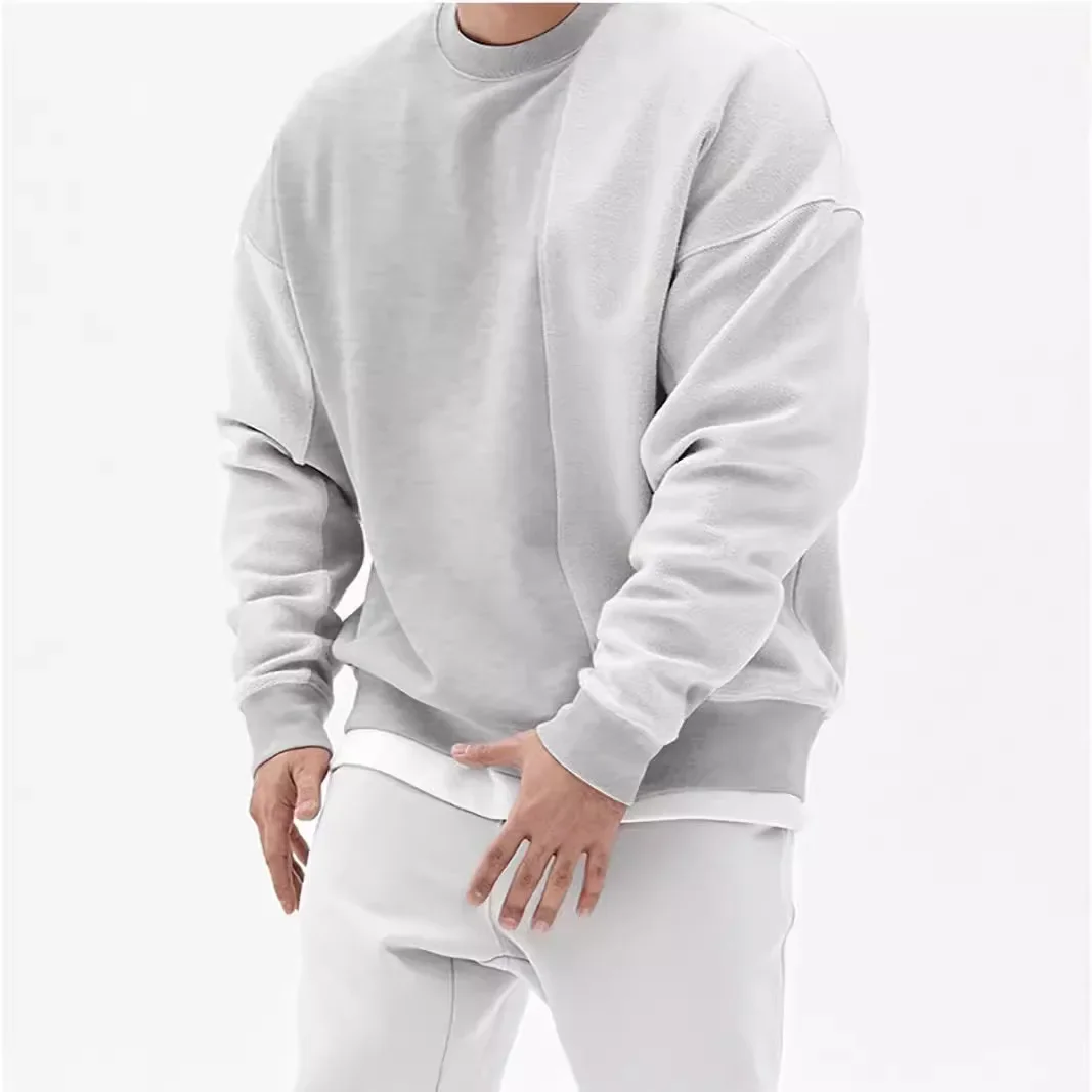 Men Sweatshirts Round Neck Full Sleeve Tops Casual Coats Loose Regular Simple Splice Top Sweatshirt Autumn Winter 2024