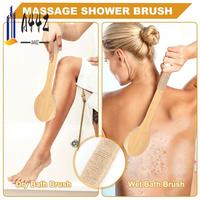 A44Z-Dry Skin Body Brush Bath Exfoliating Brush Natural Bristles Back Scrubber With Long Wooden Handle For Shower, Remove Dead S