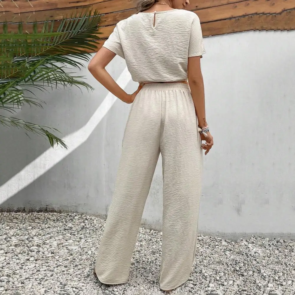 2Pcs/Set ﻿ Women's Solid Two-piece With Solid Color Sleeveless Top Fashionable Lace Up Pants Set High Waist Long Trousers Set