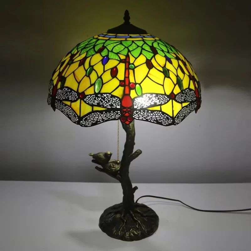 

Tiffany reading lamp, handmade stained glass dragonfly dining room living room lampshade