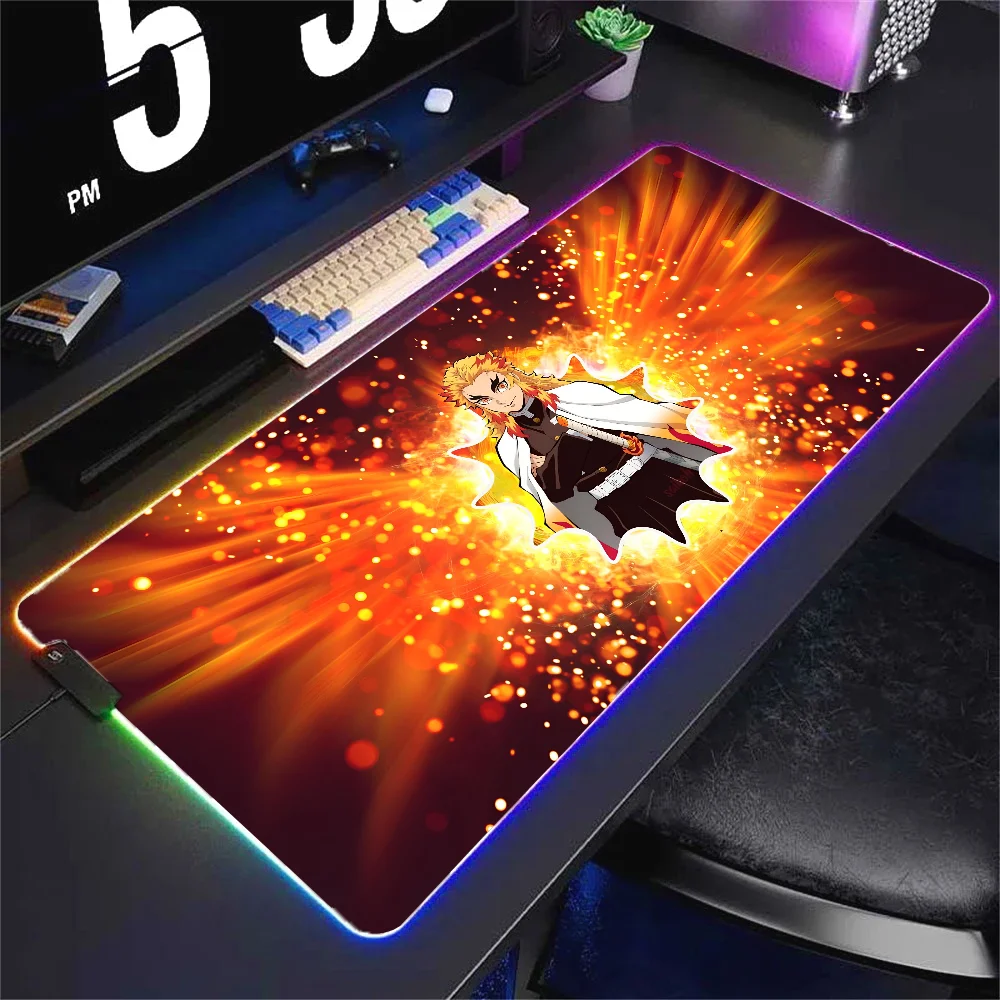 R-Rengoku K-Kyoujurou Mousepad XXL RGB Gaming Mouse Pads HD Black Gamer Accessories Large LED