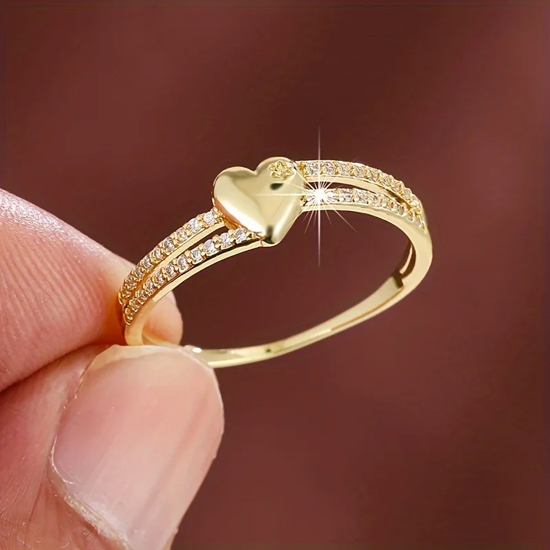 خاتم بتصميم فريد على شكل قلب للنساء هدية للحفلات مجوهرات رومانسية أنيقة للسيدات مع زركونيا توليف