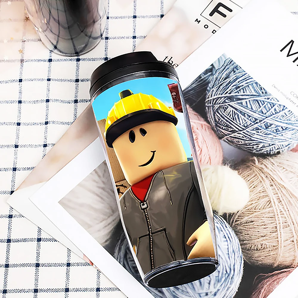 Hot Roblox Game Anime Cartoon Around Straw Double Plastic Students with The Curve Cup Heat Insulation Water Cup Christmas Gift